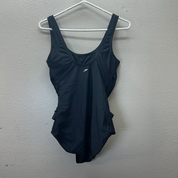 Speedo Swimsuit Padded Full Coverage Swimwear Size 8 Black Tummy Control - Picture 3 of 5